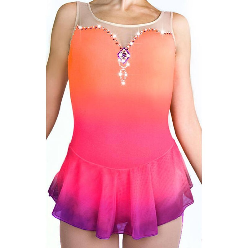 Figure Skating Dress Women's Girls' Ice Skating Dress Outfits Orange Spandex High Elasticity Training Competition Skating Wear Handmade Crystal / Rhinestone Gradient Color Sleeveless Ice Skating