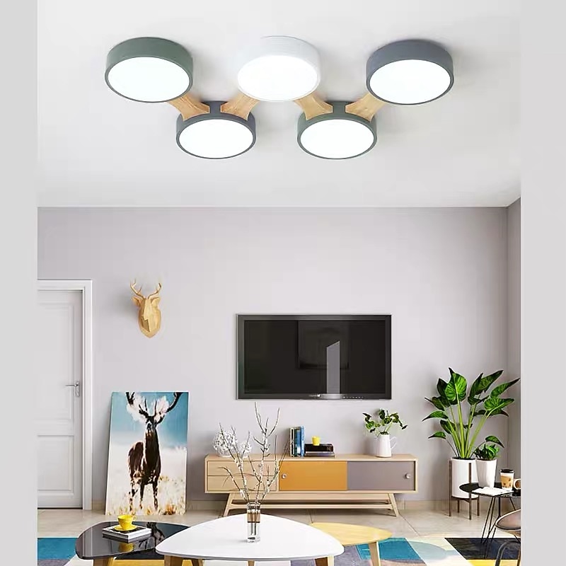 3/4/5 Heads LED Ceiling Light Nordic Style Flush Mount Wood Painted Finishes Modern Basic 110-120V 220-240V4