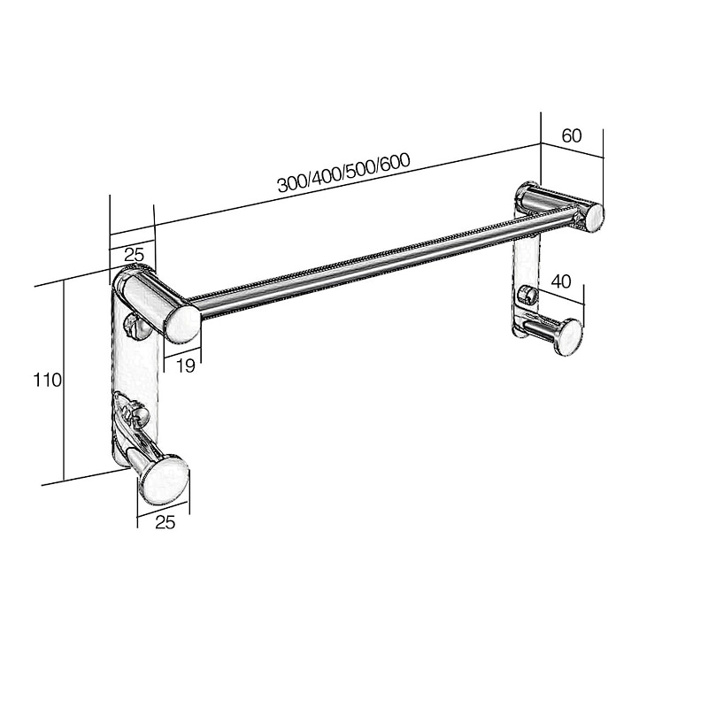 Bathroom Hardware Accessory Stainless Steel Towel Bar with Robe Hook Multifunction Wall Mounted Chrome Silvery 1pc4