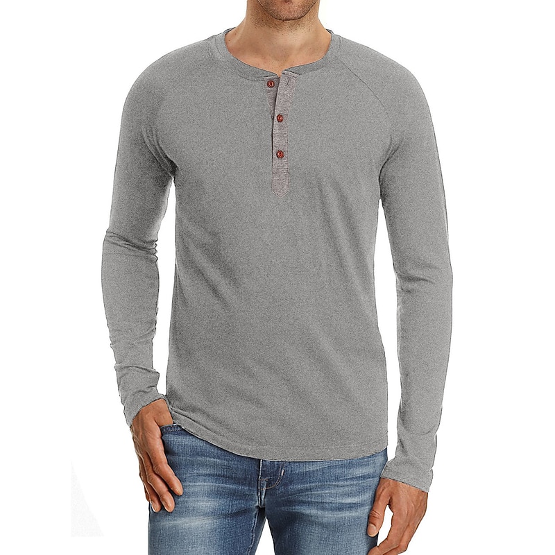 men's fashion casual basic long sleeve henley t-shirts soft tee shirts slim fit, white, s4