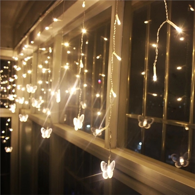 Elegant Wedding Reception Party 3.5M Butterfly Shape LED String Strip Light 96 LED Icicle Curtain Lights Christmas Wedding Holiday Bedroom Decoration Lamp 110V 220V EU Plug US Plug3
