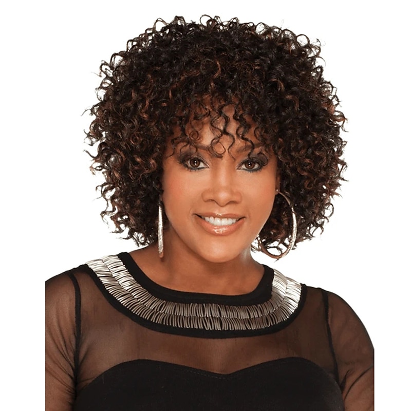 Brown Wigs for Women Synthetic Wig Afro Curly Asymmetrical Wig Short Black Synthetic Hair Women's Fashionable Design Exquisite Comfy Black