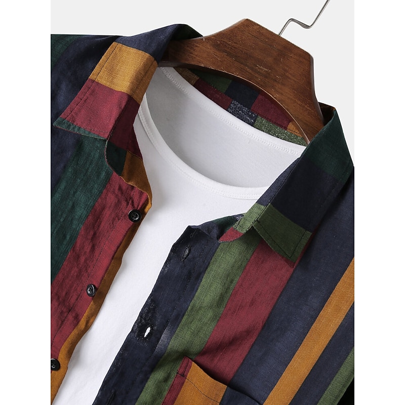 Men's Shirt Other Prints Color Block Collar Button Down Collar Daily Holiday Patchwork Long Sleeve Tops Basic Casual Daily Beach Green / Machine wash / Hand wash / Wet and Dry Cleaning / Vacation3