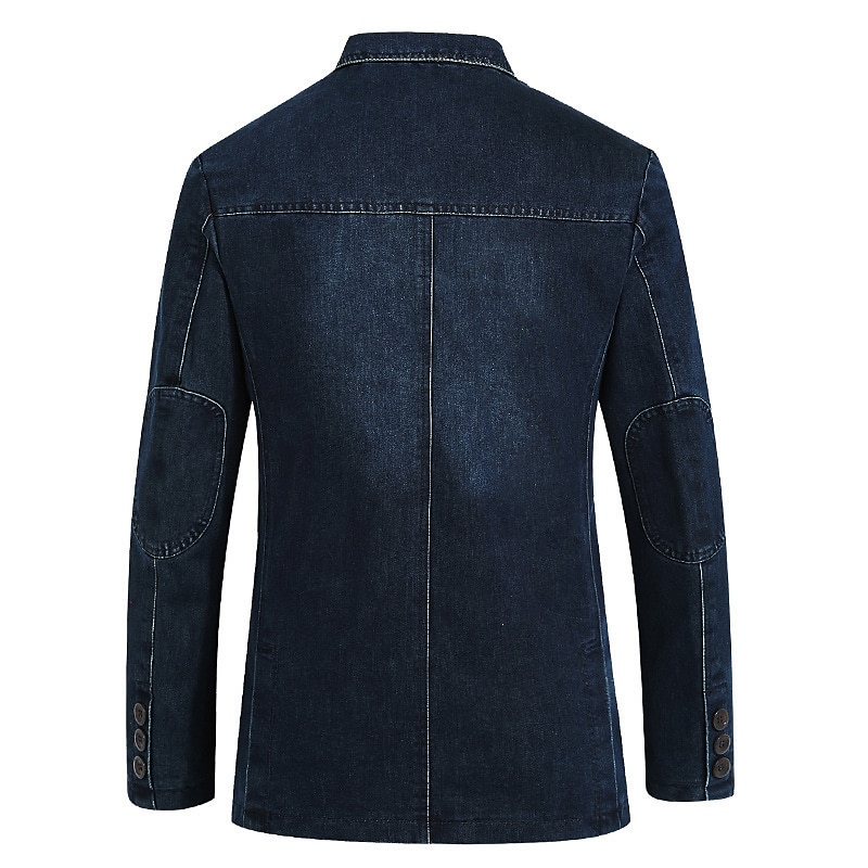 Men's Blazer Denim Jacket Jean Jacket Sport Jacket Sport Coat Going out Button Down Collar Casual Daily Jacket Outerwear Solid Color Light Blue Navy Blue / Cotton / Cotton4