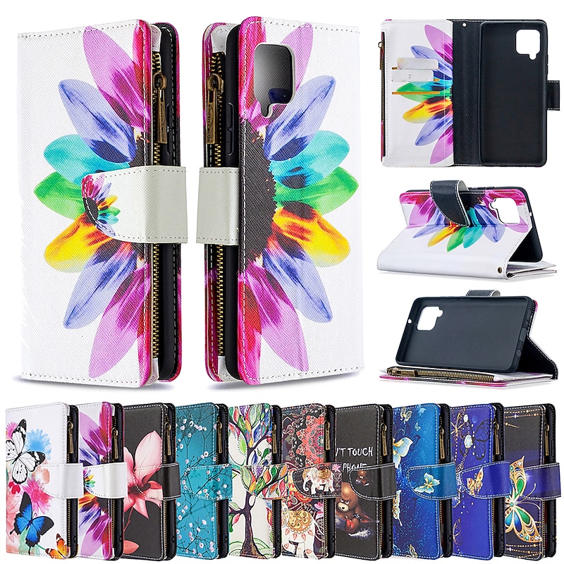 Phone Case For Samsung Galaxy S24 S23 S22 S21 FE S21 Ultra Plus A54 A73 A53 S20 A32 Wallet Case Flip with Wrist Strap Kickstand Tree Butterfly Flower / Floral PU Leather