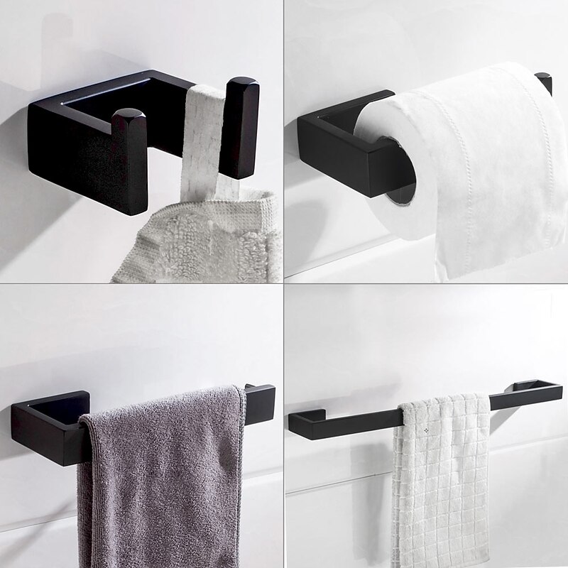Bathroom Accessory Toilet Paper Holder / Robe Hook and Bathroom Single Towel Rod New Design Stainless Steel Wall Mounted Matte Black