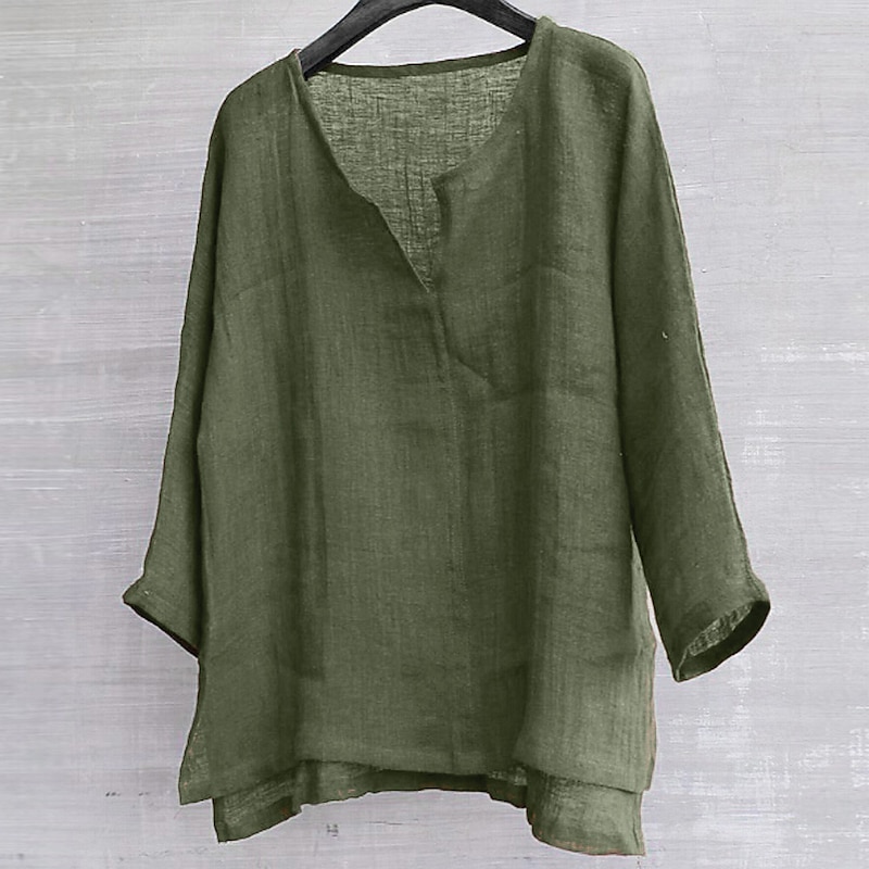 Men's Shirt Linen Shirt Summer Shirt Beach Wear Solid Color Street Hawaiian ArmyGreen Black White Orange Long Sleeve Collar Clothing Apparel2