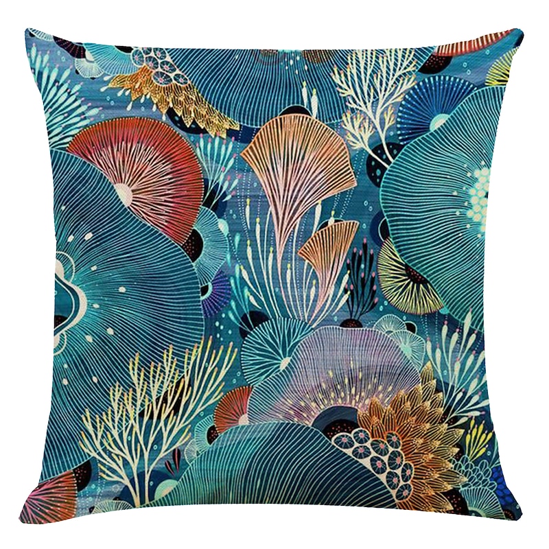 Set of 4 Colorful Sea World Square Decorative Throw Pillow Cases Sofa Cushion Covers Faux Linen Cushion for Sofa Couch Bed Chair4