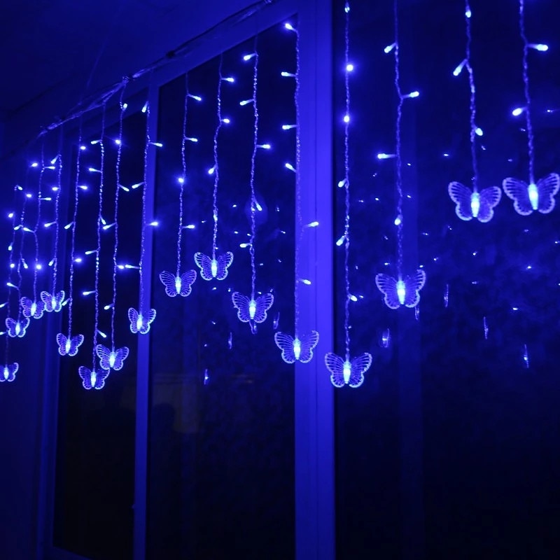 Elegant Wedding Reception Party 3.5M Butterfly Shape LED String Strip Light 96 LED Icicle Curtain Lights Christmas Wedding Holiday Bedroom Decoration Lamp 110V 220V EU Plug US Plug2