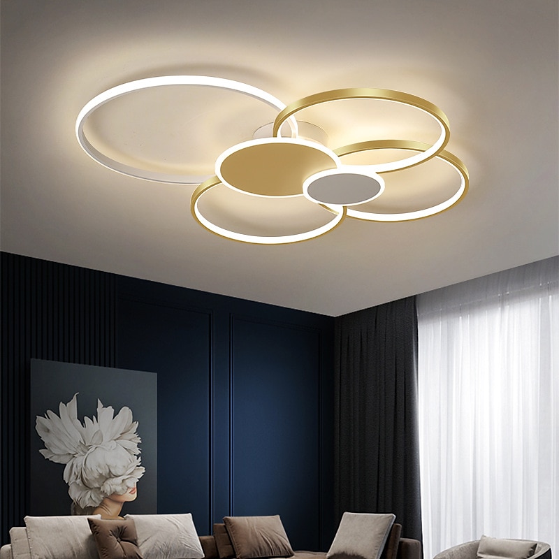 2/4 Heads LED Ceiling Light Circle Shape Cluster Design Ceiling Lamp  Nordic Modern Simple Style  Living Room Home Luxury Bedroom Office Restaurant Lights ONLY DIMMABLE WITH REMOTE CONTROL