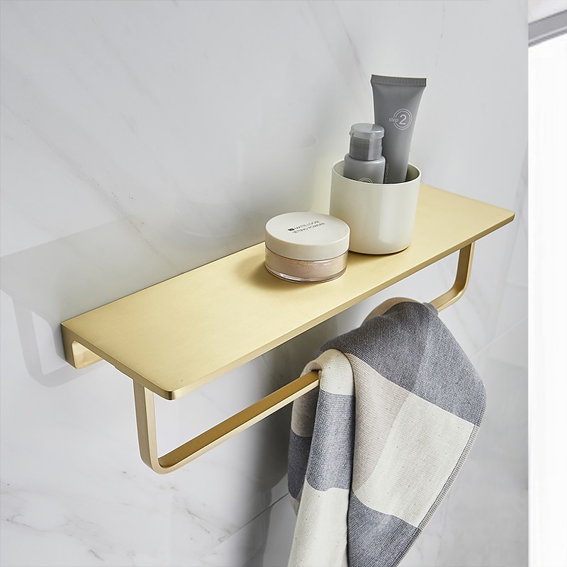 Towel Rack New Design Brass Wall Mounted Multifunction Bathroom Shelf Brushed Golden 1pc3