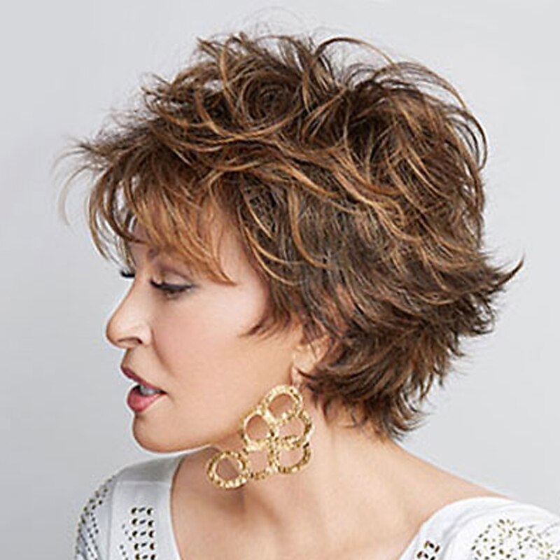 Synthetic Wig Curly Layered Haircut Wig Blonde Short Light Brown Dark Brown Silver grey Brown Blonde Synthetic Hair Women's Fashionable Design Highlighted / Balayage Hair Exquisite Blonde Brown2