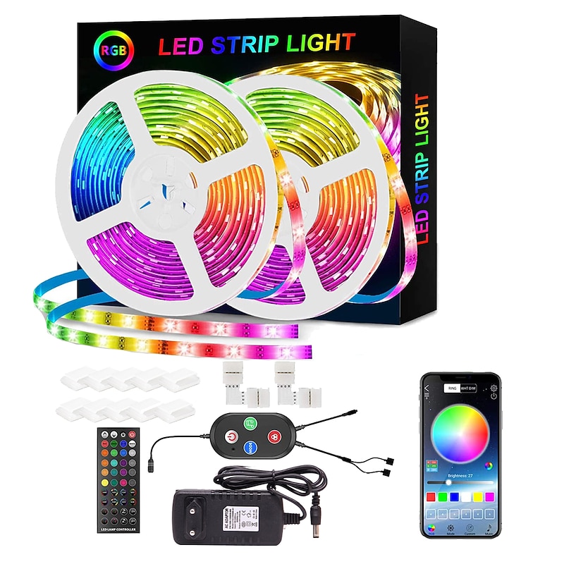 Smart RGB LED Strip Light 20M 10M Music Sync SMD 5050 65.6ft32.8ft Color Changing Bluetooth APP Control with Plug for Kitchen Bedroom Home TV Party
