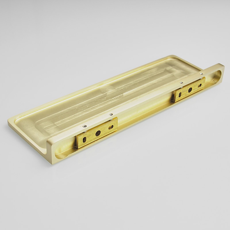 Brushed Golden Bathroom Shelf Brass Wall Mounted Metal Floating Rectangle Shelf 1PC4