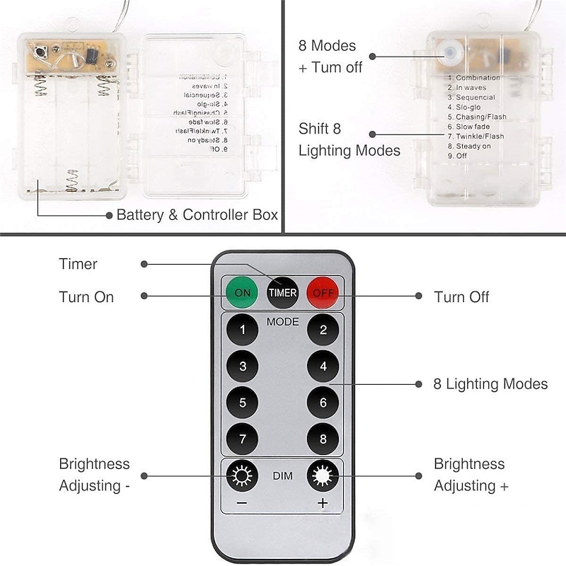 LED Rope Lights Outdoor String Lights Battery Powered with Remote Control 8 Modes 400-200-100LED Color Changing Waterproof LED String Lights Fairy Lights  for Christmas Party Camping Decorati4