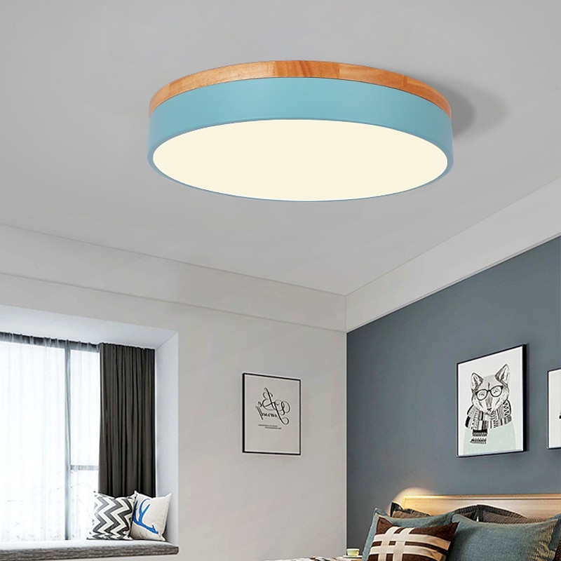 40/50/60 cm LED Ceiling Light Nordic Style Basic Flush Mount Lights Metal Sector Painted Finishes Wood Modern White Black Yellow Green Blue Pink Gray