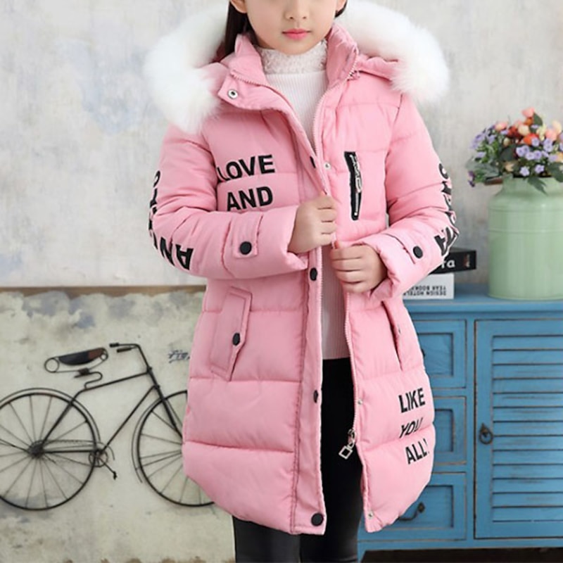 Girls' 3D Kids Puffer Jacket Letter Down Coat Jacket Puffer Jacket Long Sleeve Fall Winter Active Kids 3-12 Years School Daily3