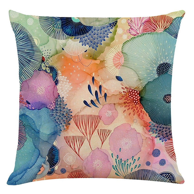 Set of 4 Colorful Sea World Square Decorative Throw Pillow Cases Sofa Cushion Covers Faux Linen Cushion for Sofa Couch Bed Chair2