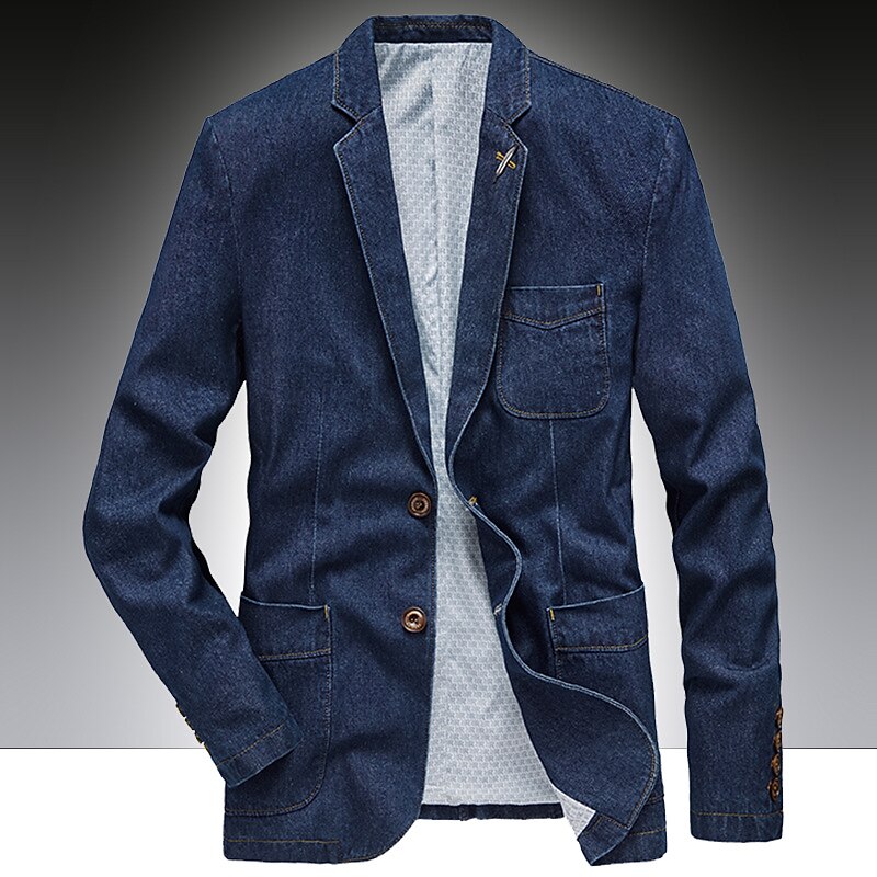 Men's Jacket Denim Jacket Jean Jacket Blazer Business Cocktail Attire Solid Colored V Neck Cotton Regular Fit Denim Blue Vintage blue Black Jacket3