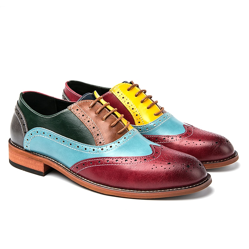 Men's Oxfords Derby Shoes Brogue Dress Shoes Wingtip Shoes Walking Business Classic British Wedding Party & Evening Faux Leather Non-slipping Wear Proof Lace-up Rainbow Color Block Spring Fall4