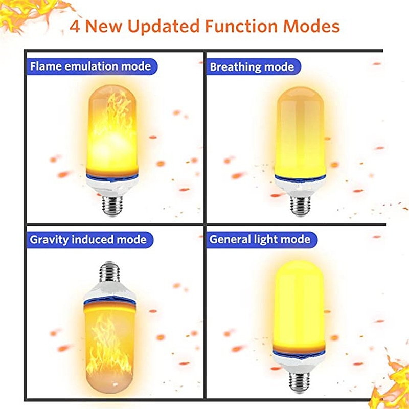 3pcs 2pcs 6W E26 E27 LED Fire Flame Effect Light Bulb 4 Modes Fire Flickering Bulbs for Christmas/Halloween Decoration Atmosphere Lighting with Gravity Sensor3