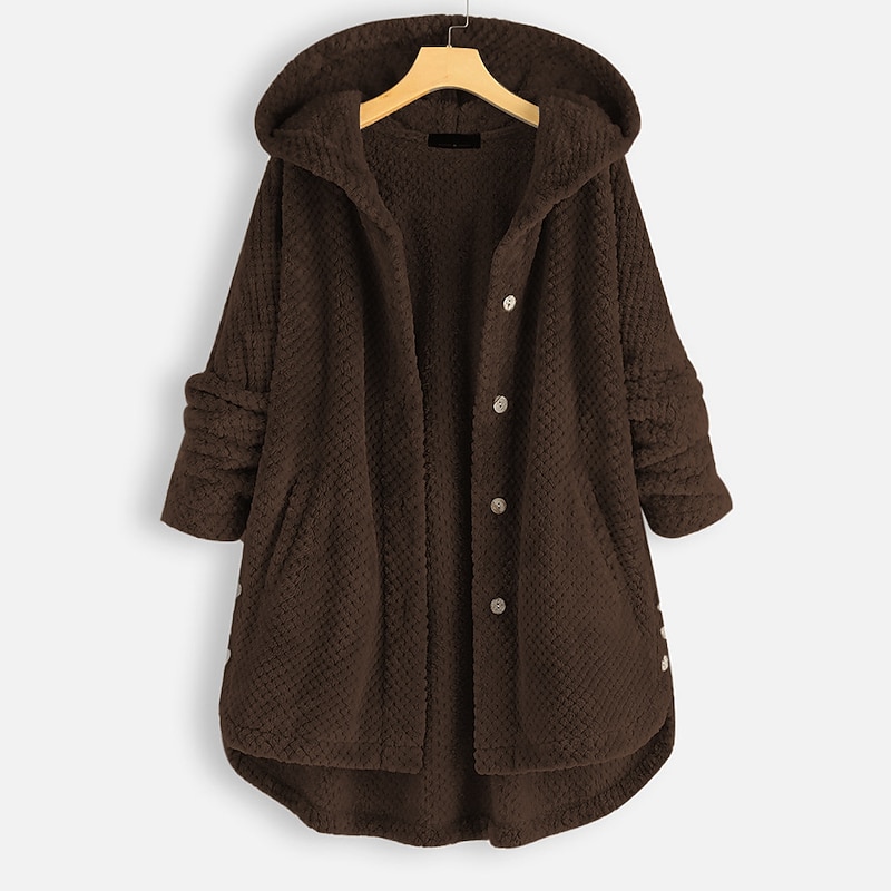 Women's Coat Teddy Coat with Hood Sherpa Jacket Fleece Jacket Daily Fall Winter Long Coat Regular Fit Casual Jacket Long Sleeve Solid Color Wine Red White Black3