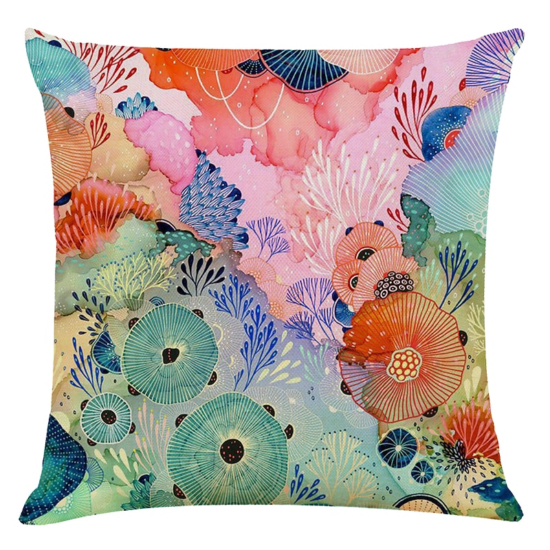 Set of 4 Colorful Sea World Square Decorative Throw Pillow Cases Sofa Cushion Covers Faux Linen Cushion for Sofa Couch Bed Chair3