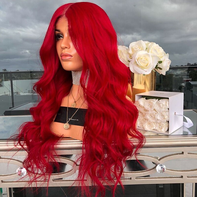 Synthetic Wig Wavy Wig Long Red Synthetic Hair Women's Red Wigs 26 inch Middle Part Wigs Halloween Wigs4