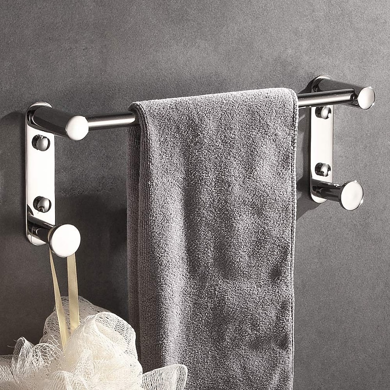Bathroom Hardware Accessory Stainless Steel Towel Bar with Robe Hook Multifunction Wall Mounted Chrome Silvery 1pc