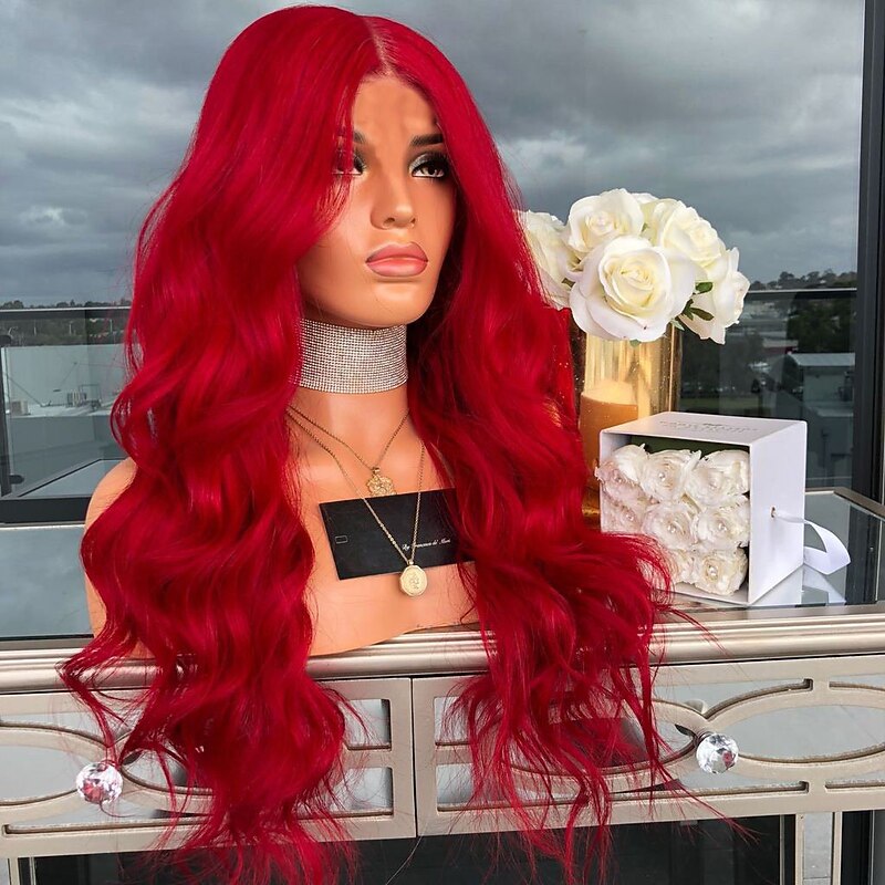 Synthetic Wig Wavy Wig Long Red Synthetic Hair Women's Red Wigs 26 inch Middle Part Wigs Halloween Wigs3