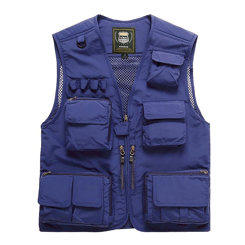 Men's Fishing Vest Hiking Vest Sleeveless Vest / Gilet Top Outdoor Windproof Breathable Quick Dry Lightweight Summer Polyester Sapphire Navy fluorescent yellow Fishing Climbing Camping / Hiking4