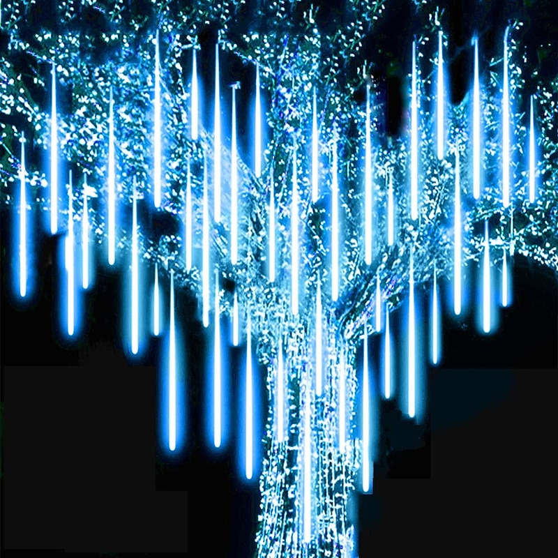 LED Falling Rain Lights 11.8 inch 8 Tubes 144 LED Rain Drop Lights Outdoor Icicle Snow Meteor Shower Lights for Christmas Wedding Party Holiday Garden Decoration3