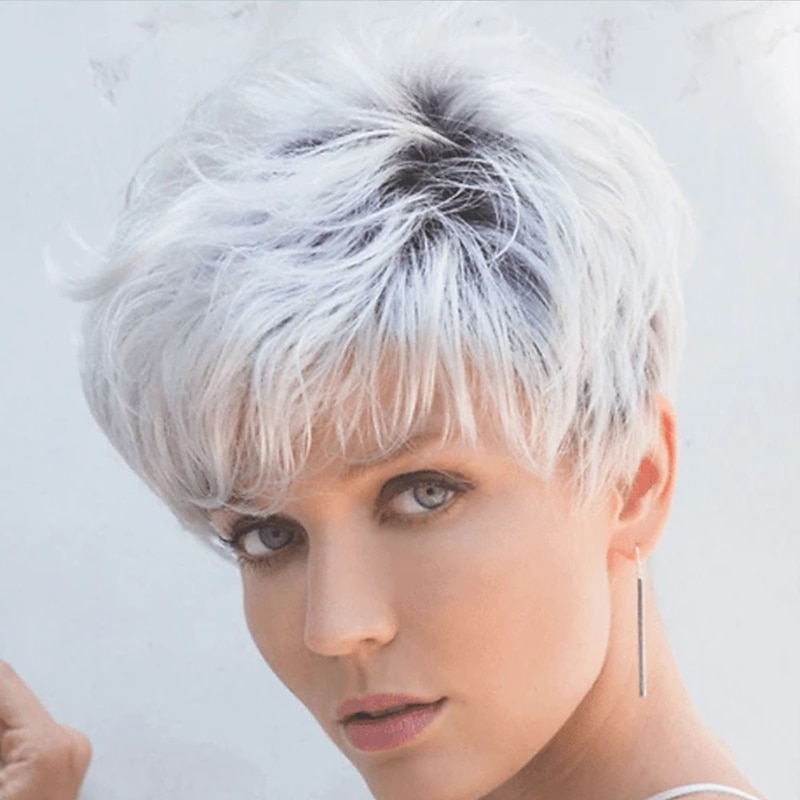 White Wigs for Women Synthetic Wig Loose Curl Short Bob Wig Short Silver Grey Synthetic Hair Men's Fashionable Design Cool Exquisite Silver Black Party Daily Wigs2
