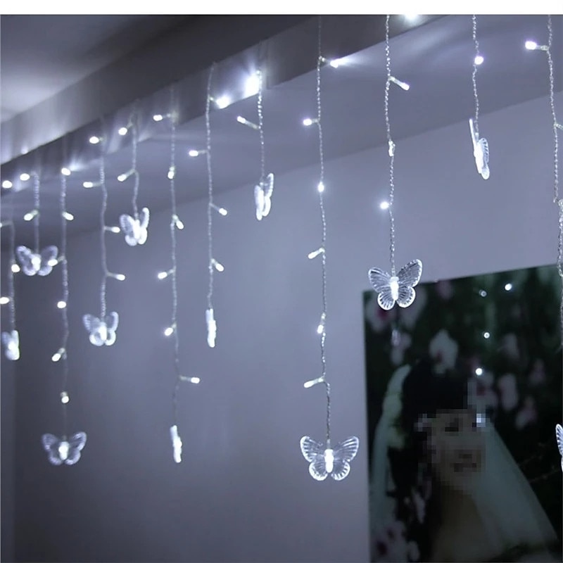 Elegant Wedding Reception Party 3.5M Butterfly Shape LED String Strip Light 96 LED Icicle Curtain Lights Christmas Wedding Holiday Bedroom Decoration Lamp 110V 220V EU Plug US Plug4