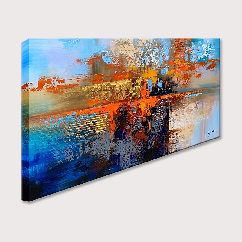 Oil Painting 100% Handmade Hand Painted Wall Art On Canvas Orange Blue Horizontal Abstract Modern Home Decoration Decor Rolled Canvas No Frame Unstretched4