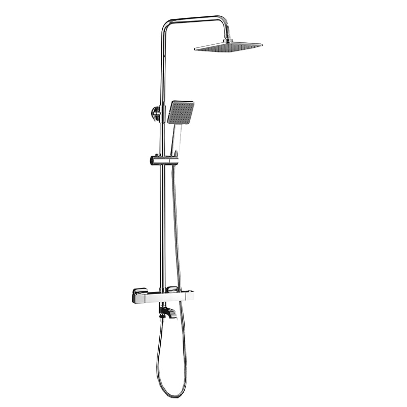 Shower Faucet,Rainfall Shower Head System / Thermostatic Mixer valve Set - Handshower Included pullout Rainfall Shower Contemporary Electroplated Mount Outside Ceramic Valve Bath Shower Mixer Taps2