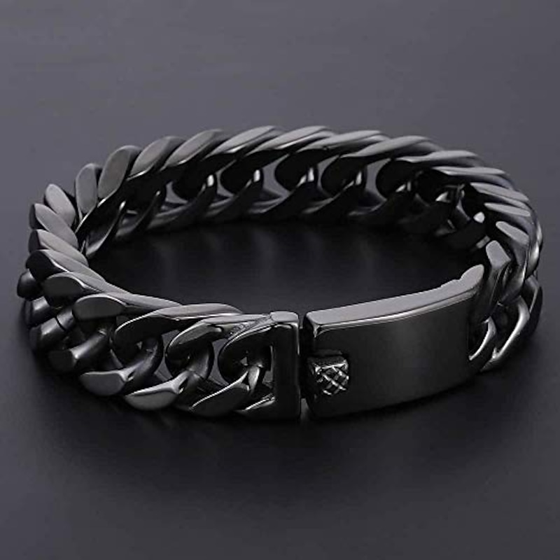 mens chain bracelet 316l stainless steel black punk double curb cuban rombo link 14mm fits 7inch wrist3