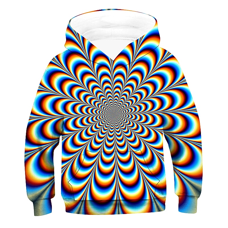 Kids Boys' Hoodie Long Sleeve Rainbow 3D Print Optical Illusion Drawstring Daily Outdoor Active Basic 4-12 Years / Fall / Winter / Spring