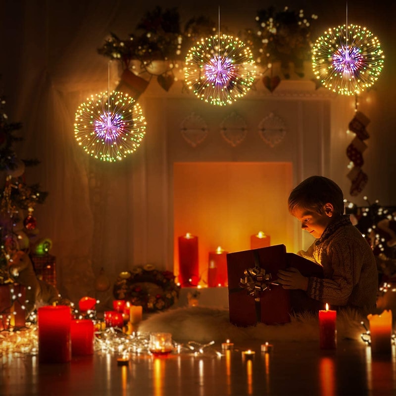 LED Firework Starburst String Lights Outdoor Waterproof 120 LEDs DIY Hanging Firework Copper Fairy Garland Lights Festival Party Holiday Twinkle Light 2pcs 1pc2