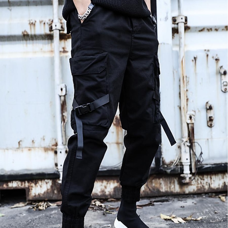 mens casual pants Trousers multi-pockets Streetwear Harem fashion cargo joggers gym drawstring long pants ankle-length trousers with multi-pockets2