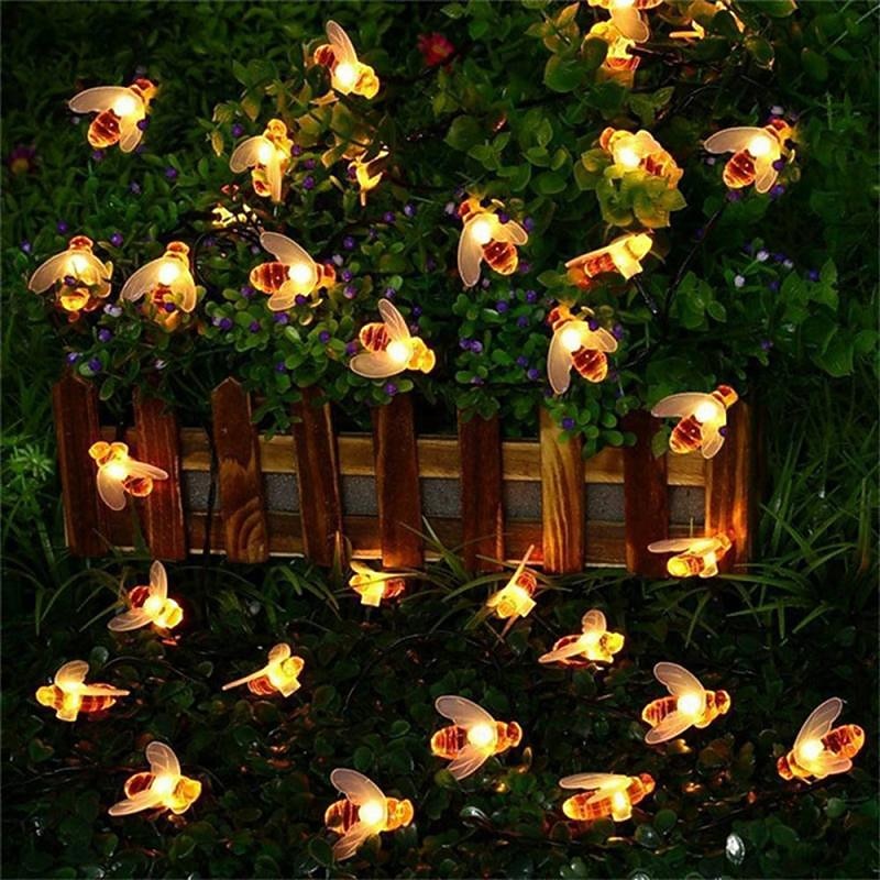 Bee Lights String Led Honey Bee Shape Fairy Lights For Outdoor Home Garden Fence Summer Decoration