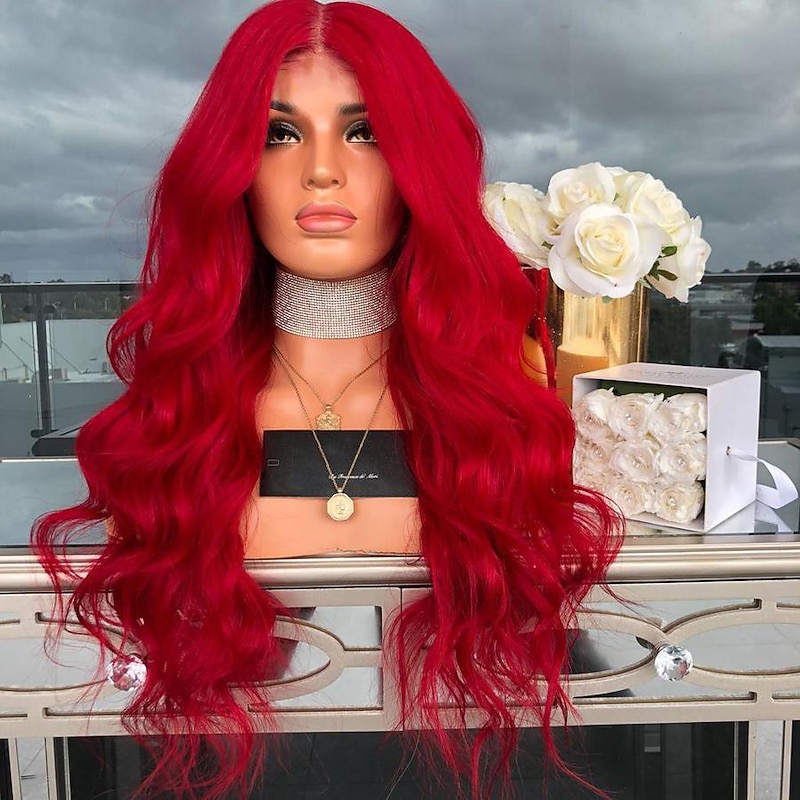 Synthetic Wig Wavy Wig Long Red Synthetic Hair Women's Red Wigs 26 inch Middle Part Wigs Halloween Wigs
