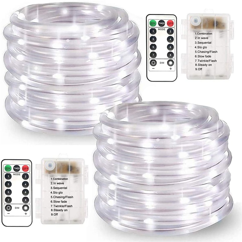 LED Rope Lights Outdoor String Lights Battery Powered with Remote Control 8 Modes 400-200-100LED Color Changing Waterproof LED String Lights Fairy Lights  for Christmas Party Camping Decorati2