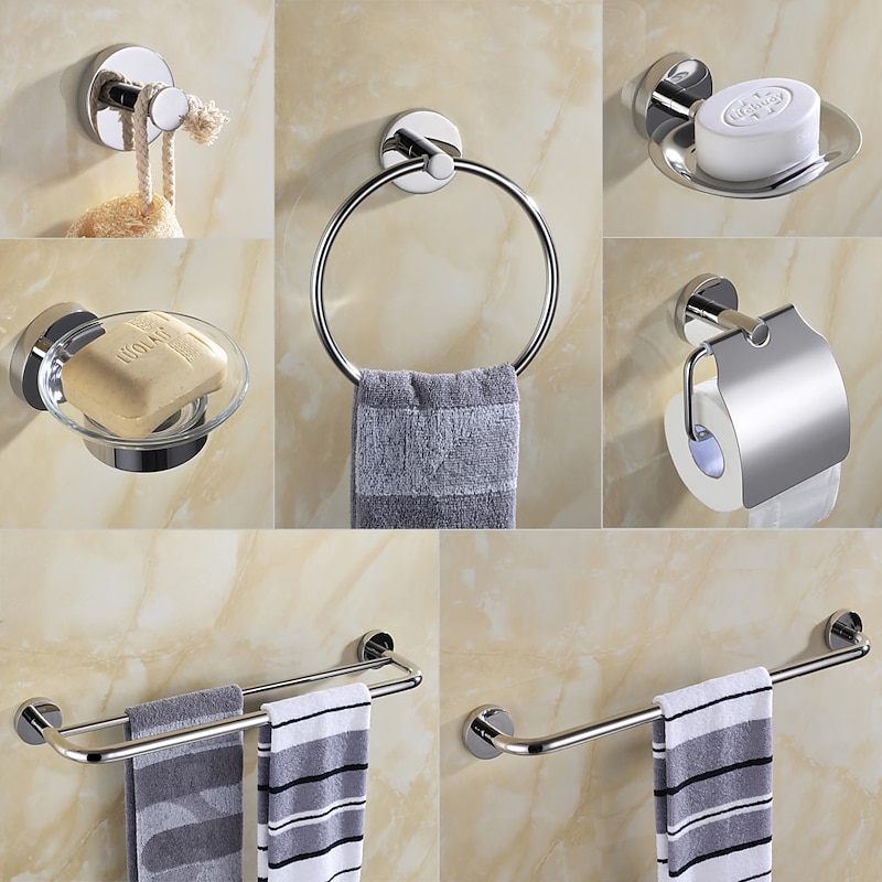 Bathroom Hardware Accessory Towel Ring/Toilet Paper Holder/Robe Hook/Soap Dish and Towel Holder Stainless Steel Wall Mounted Silver