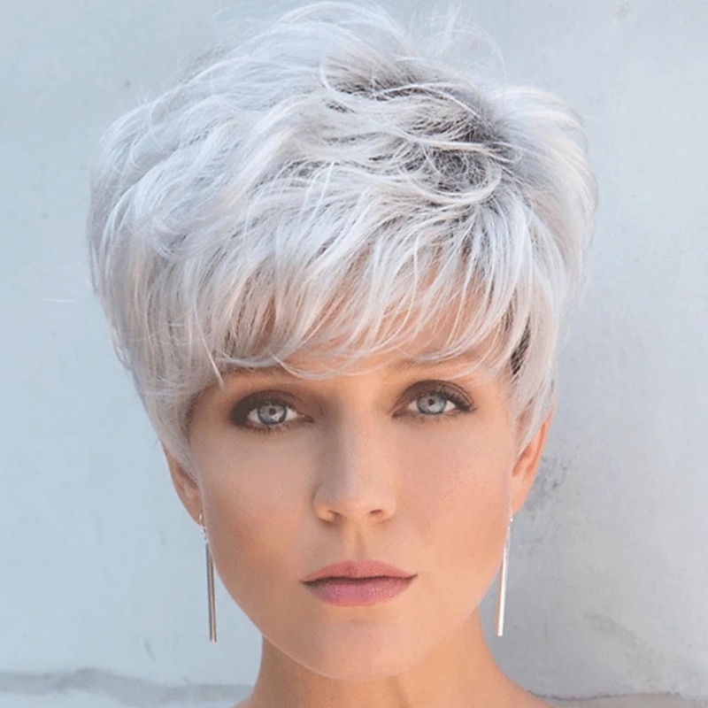 White Wigs for Women Synthetic Wig Loose Curl Short Bob Wig Short Silver Grey Synthetic Hair Men's Fashionable Design Cool Exquisite Silver Black Party Daily Wigs