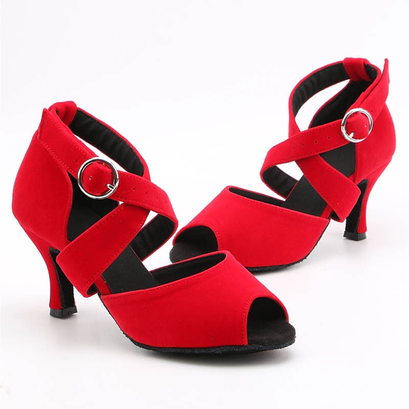 Women's Black Suede Latin Dance Shoes – Open Toe Heels with Soft Suede Sole and Cross Ankle Straps for Ballroom, Salsa, and Performance Practice4