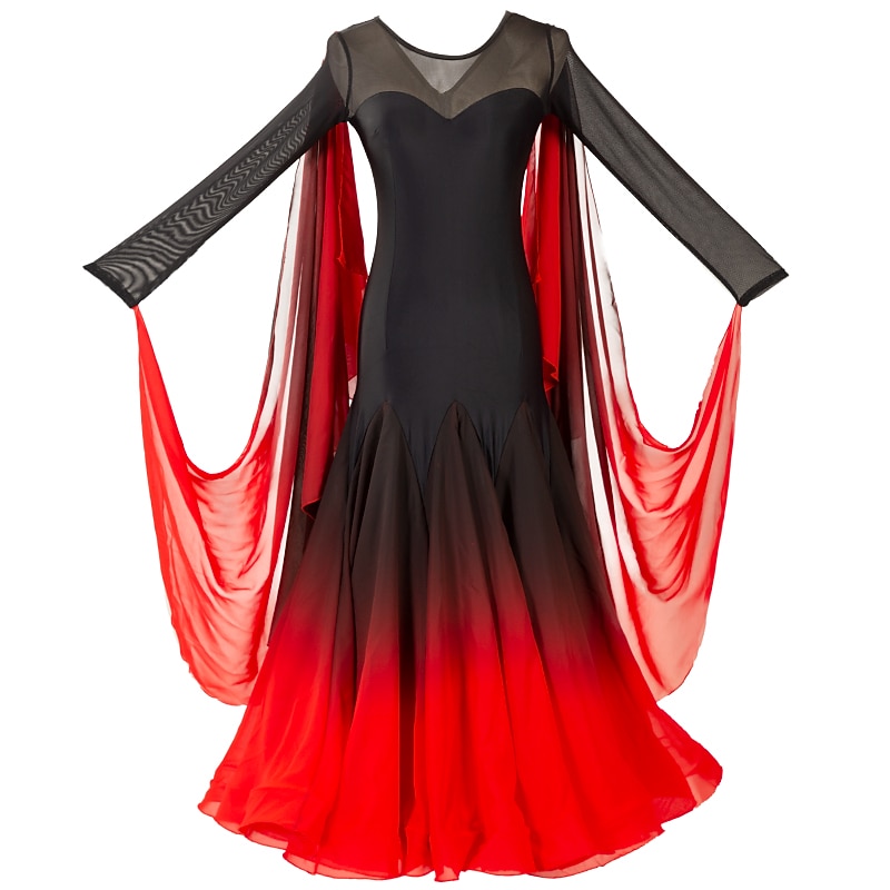 Ballroom Dance Dress Split Joint Women's Training Performance Long Sleeve Mesh Spandex Chiffon3