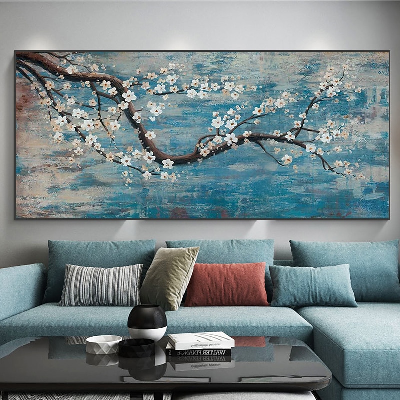 Oil Painting Hand Painted Horizontal Panoramic Landscape Floral / Botanical Modern Rolled Canvas (No Frame)4