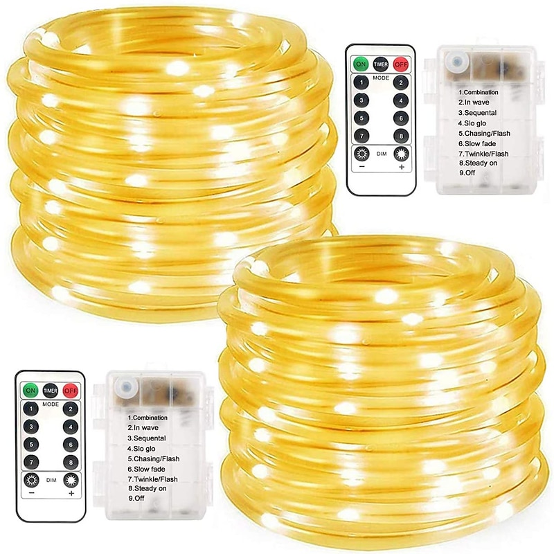 LED Rope Lights Outdoor String Lights Battery Powered with Remote Control 8 Modes 400-200-100LED Color Changing Waterproof LED String Lights Fairy Lights  for Christmas Party Camping Decorati