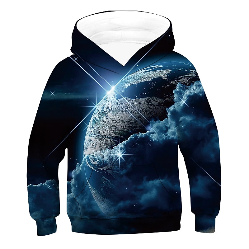 Children's Day Boys 3D Galaxy 3D Print Earth Hoodie & Sweatshirt Long Sleeve 3D Print Active Basic Kids 2-12 Years